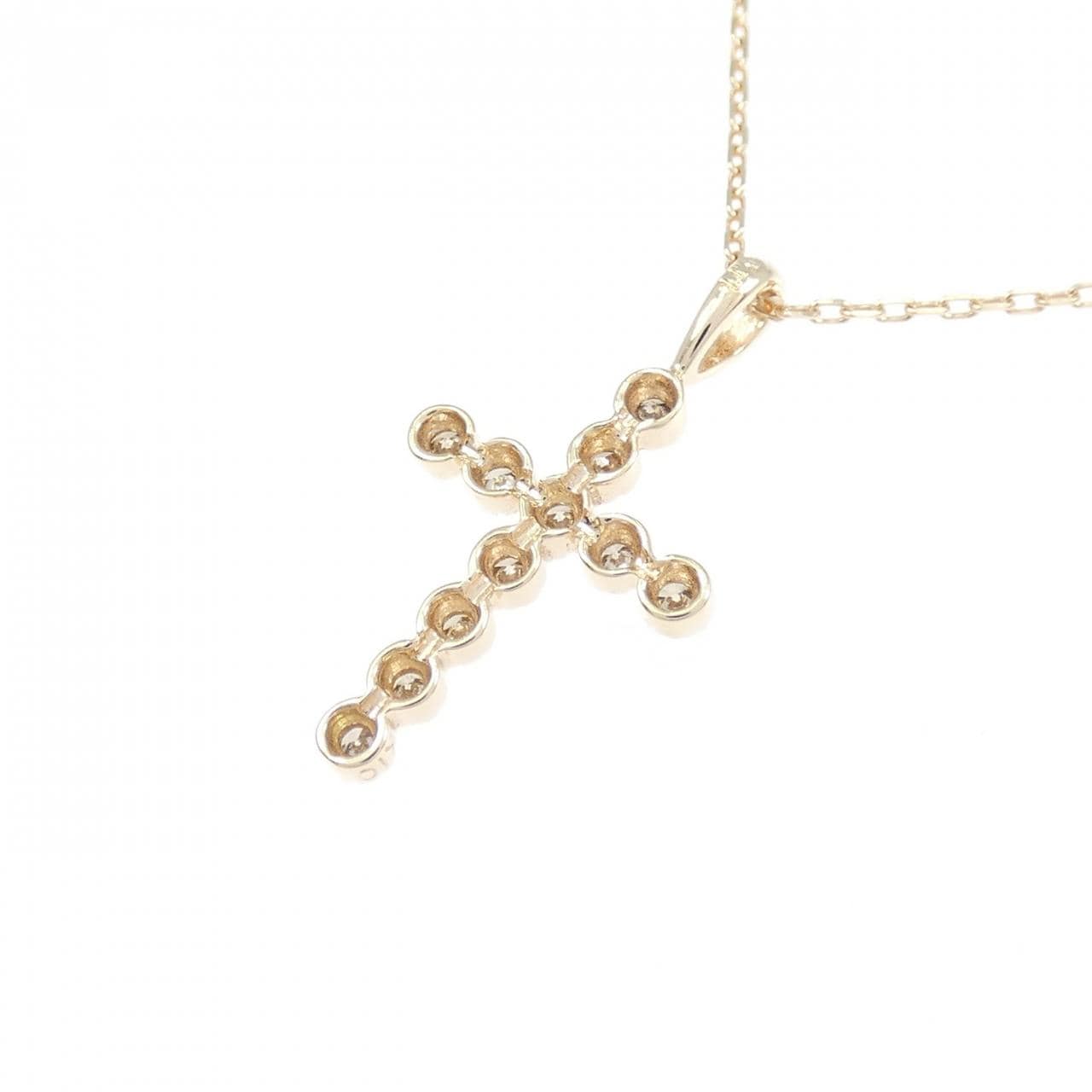 K10PG クロス ダイヤモンド ネックレス 0.11CT