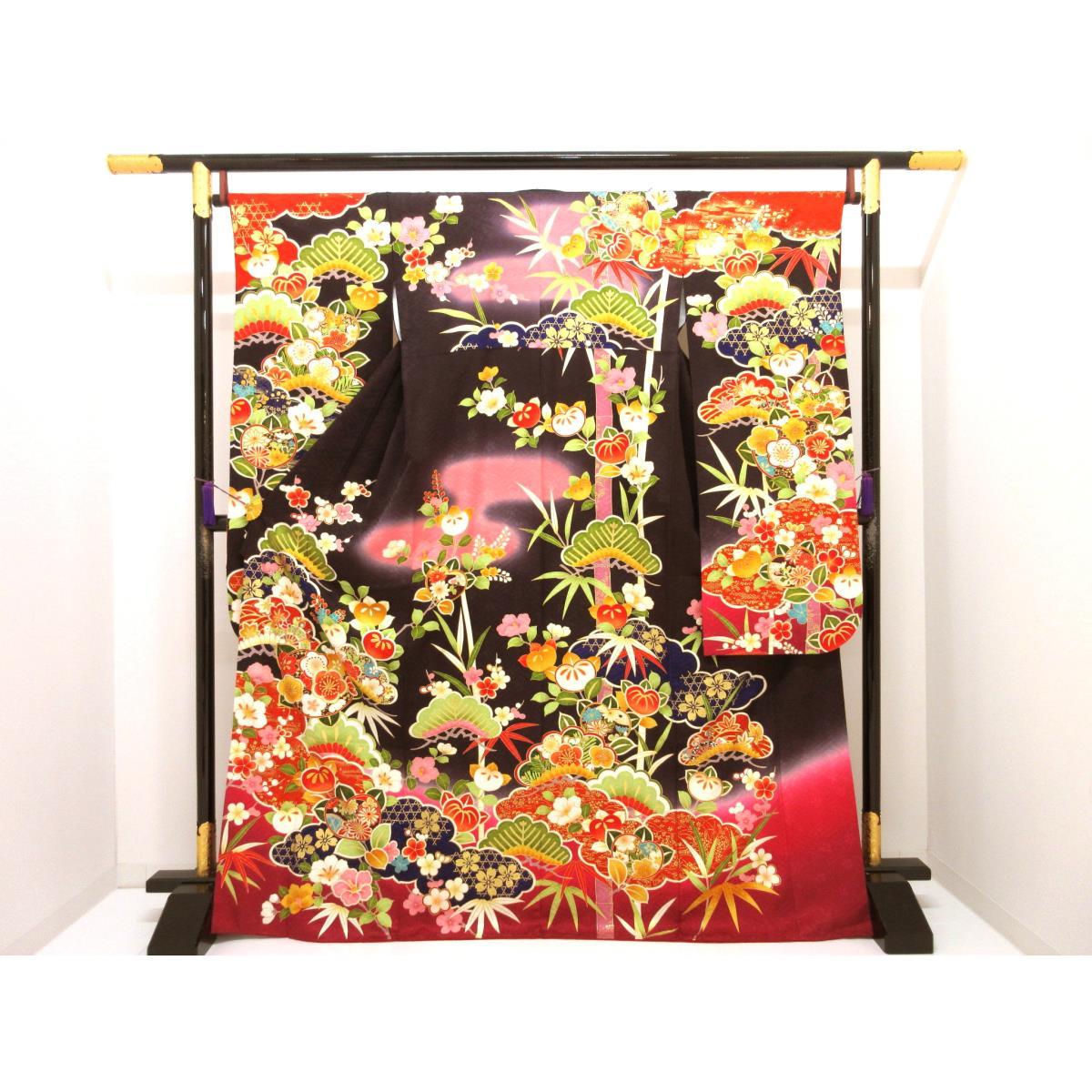 振袖　友禅金彩加工　刺繍入りボカシ染