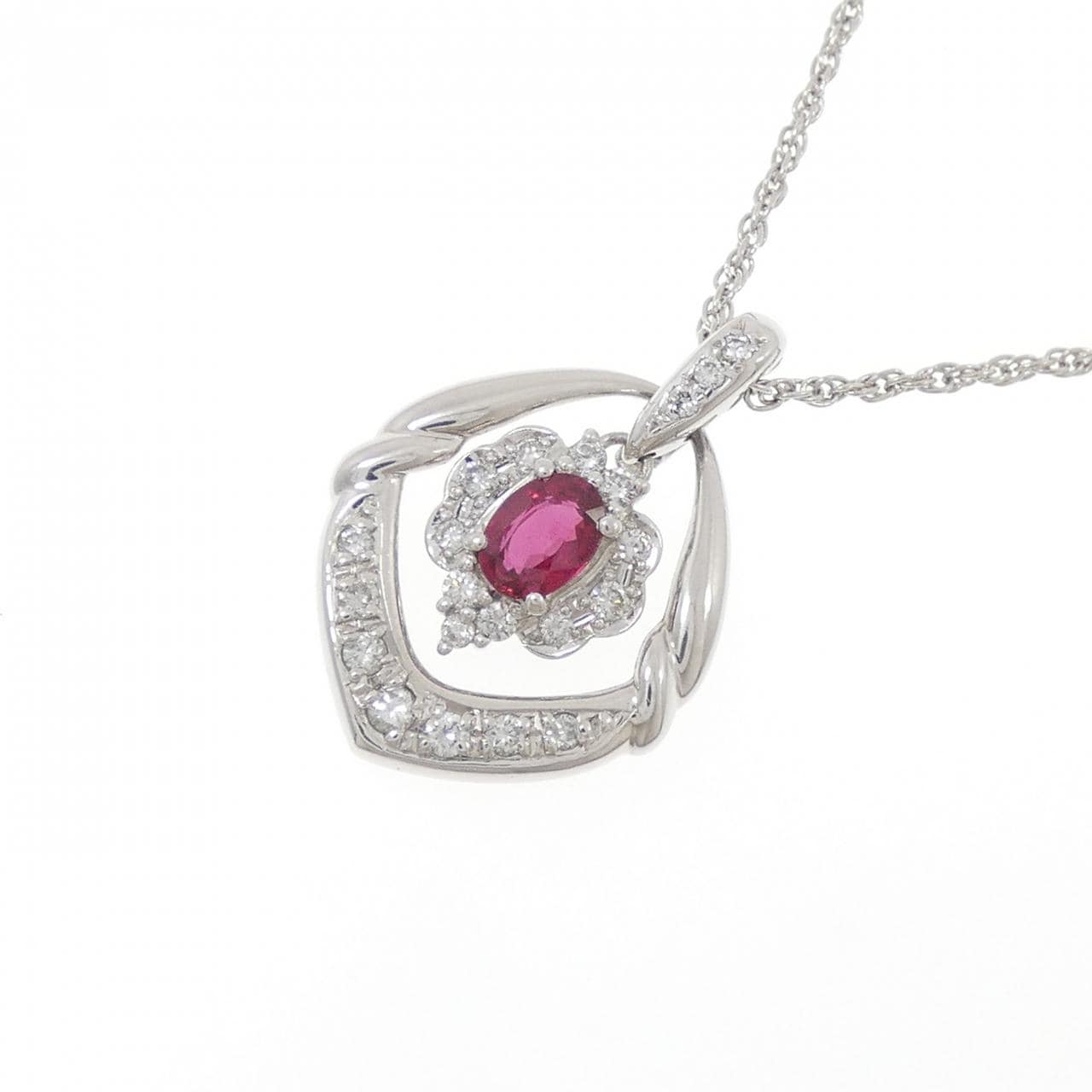 K18WG/PT900/PT850 ルビー ネックレス 0.40CT