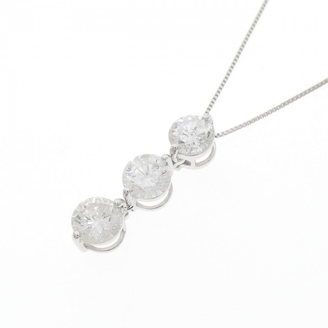 K18WG スリーストーン ダイヤモンド ネックレス 1.00CT