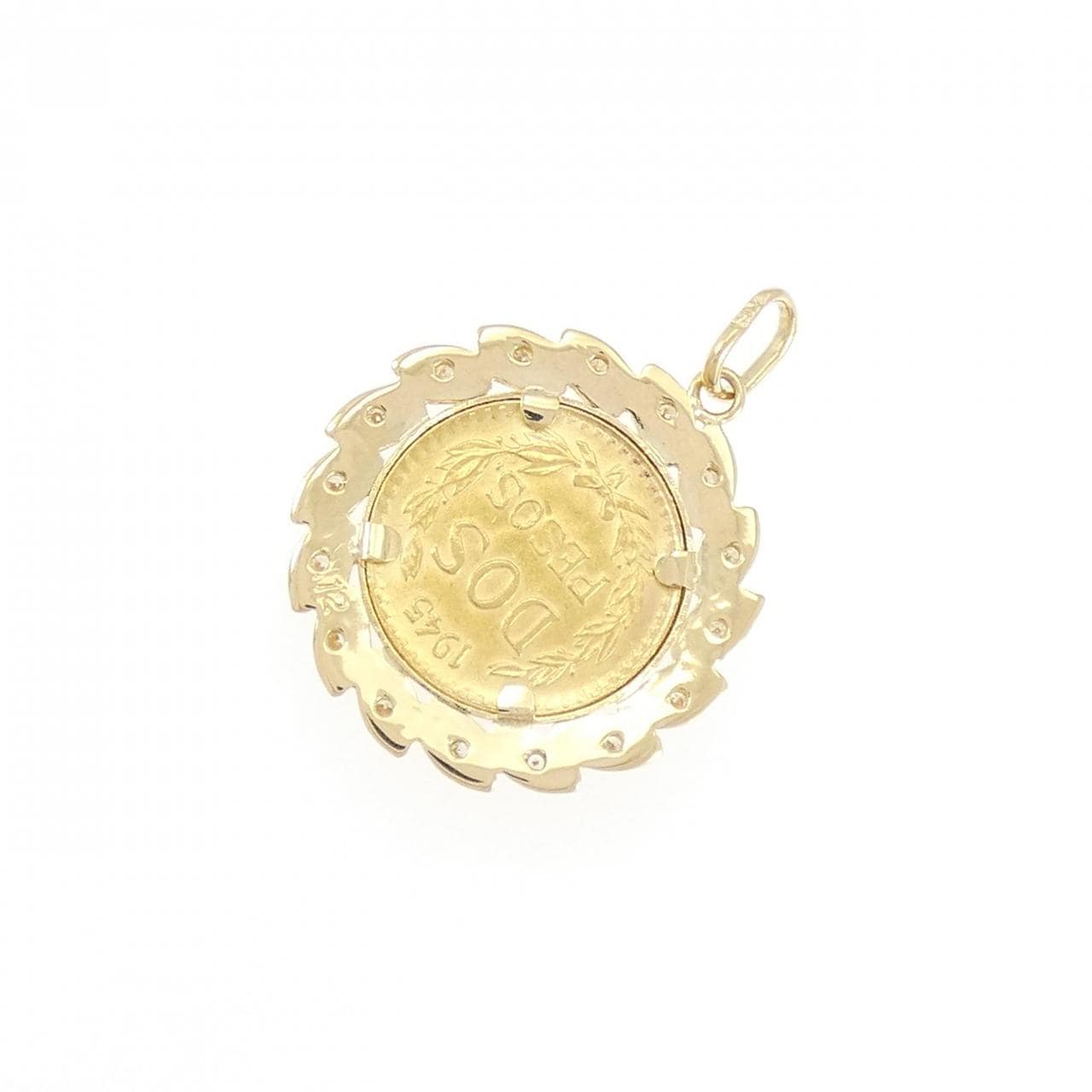 K18YG(枠) ダイヤモンド コイン ペンダント 0.12CT