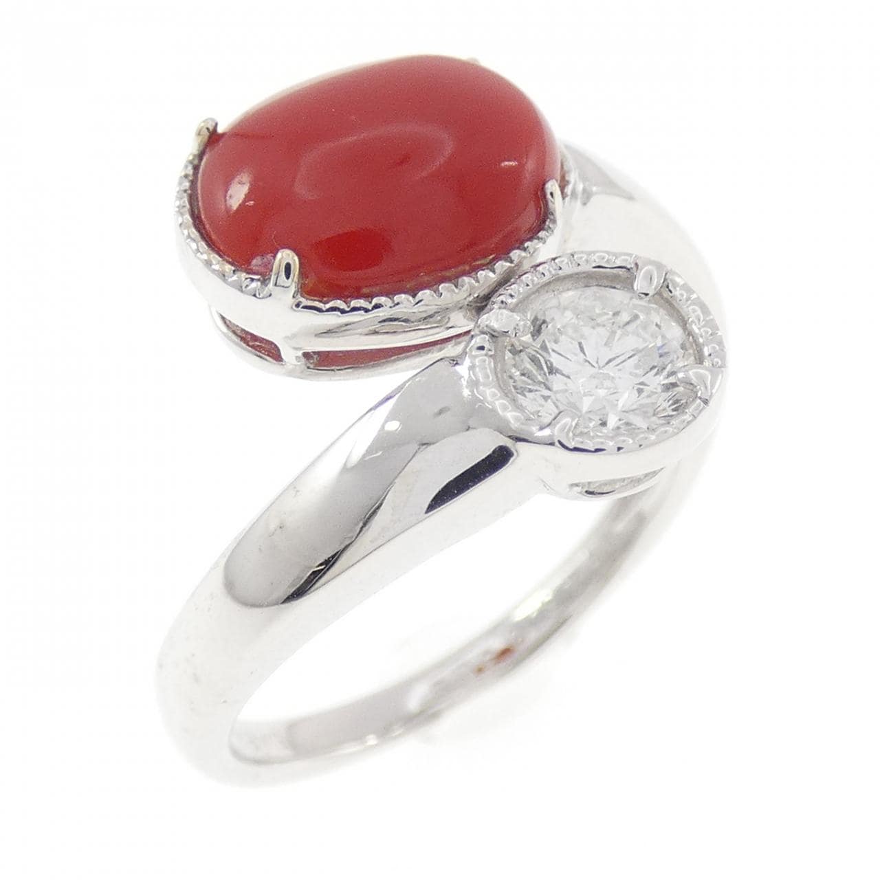K18WG サンゴ リング 1.43CT