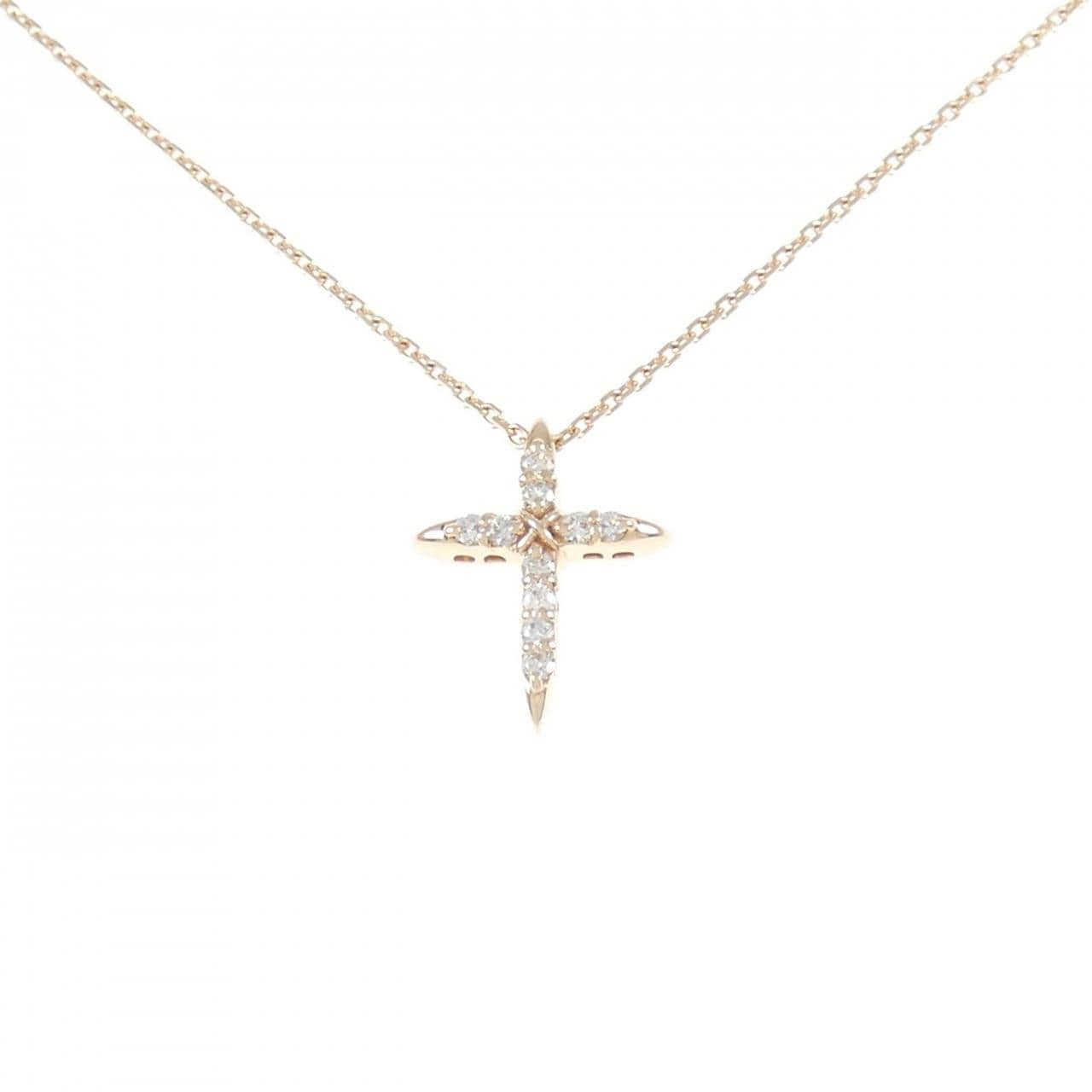 K10PG クロス ダイヤモンド ネックレス 0.17CT