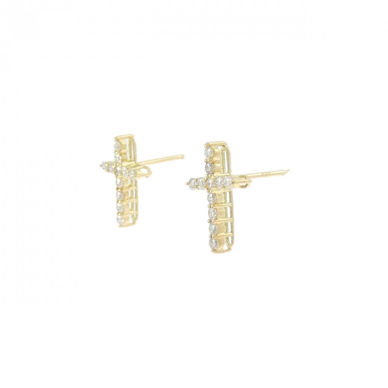 【新品】K18YG クロス ダイヤモンド ピアス 0.20CT