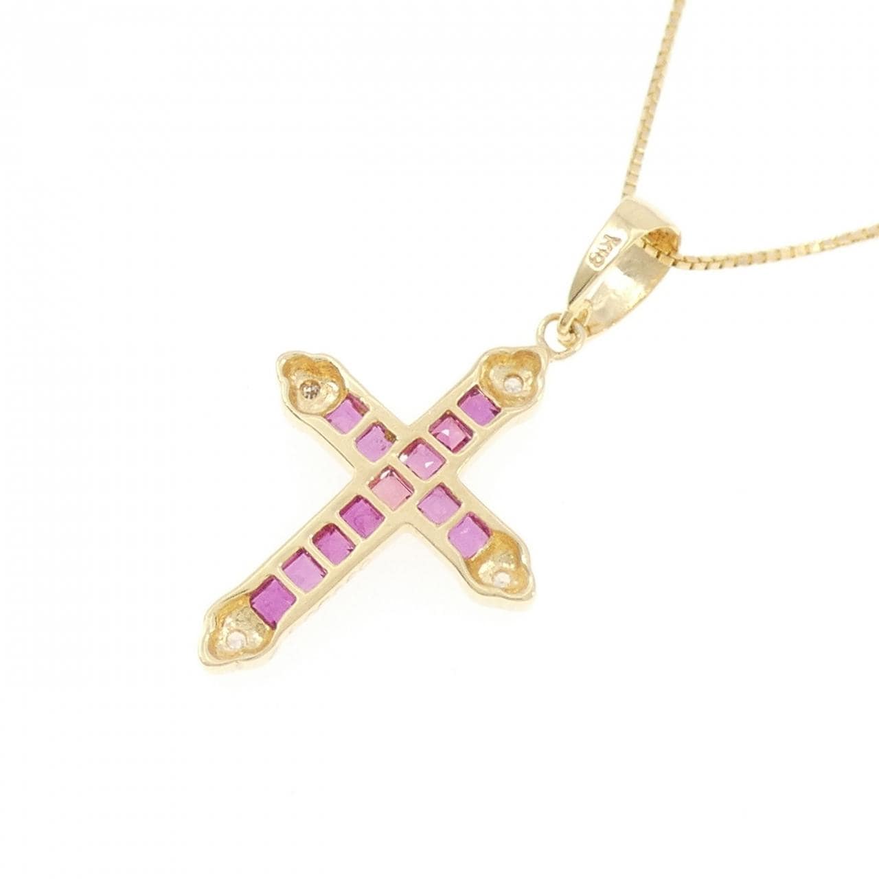 K18YG クロス ルビー ネックレス 0.30CT