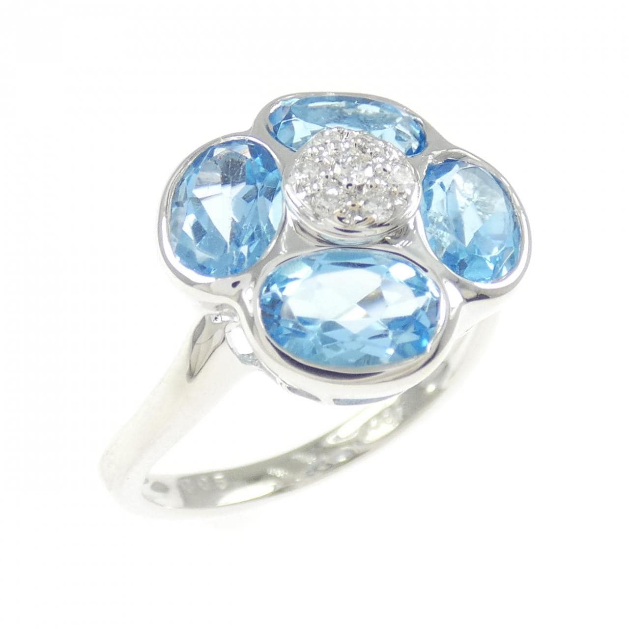 K18WG フラワー ブルートパーズ リング