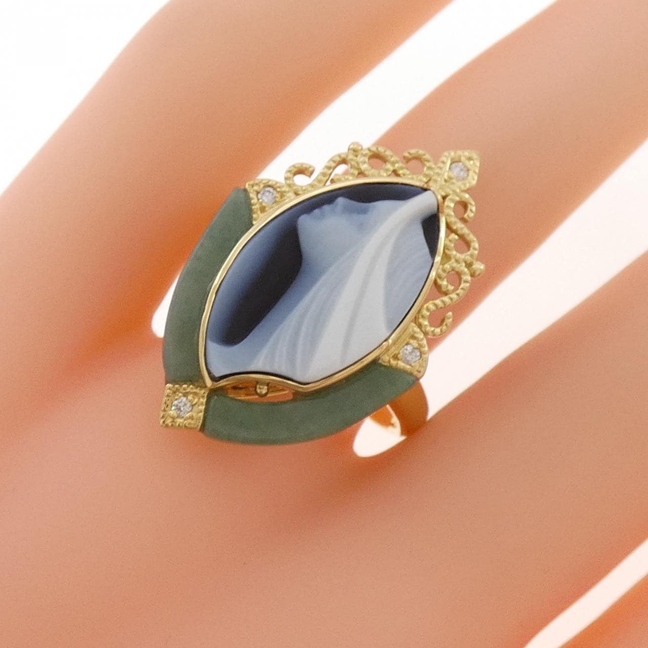 K18YG メノウカメオ リング