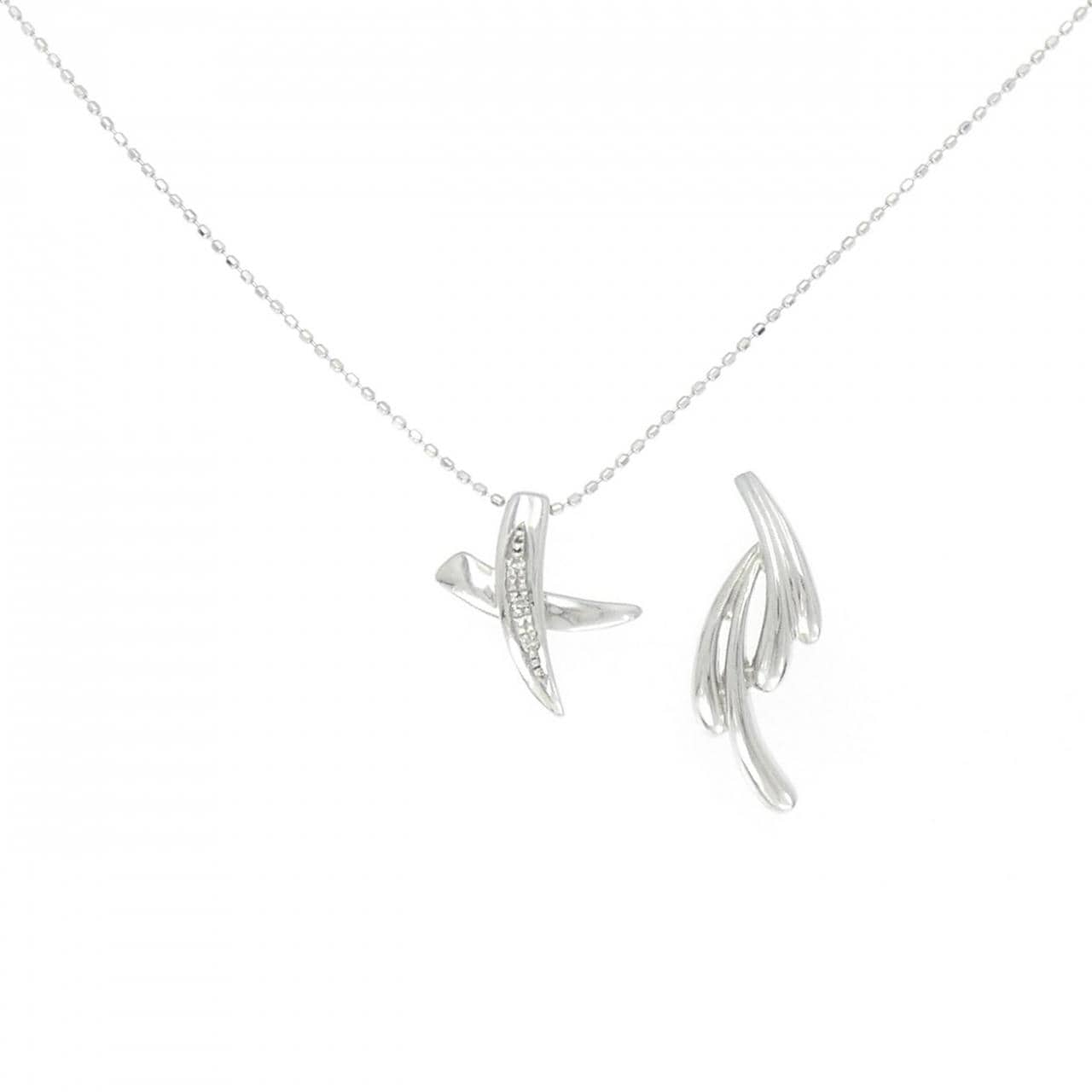 K18WG/PT950 2WAY ダイヤモンド ネックレス 0.02CT