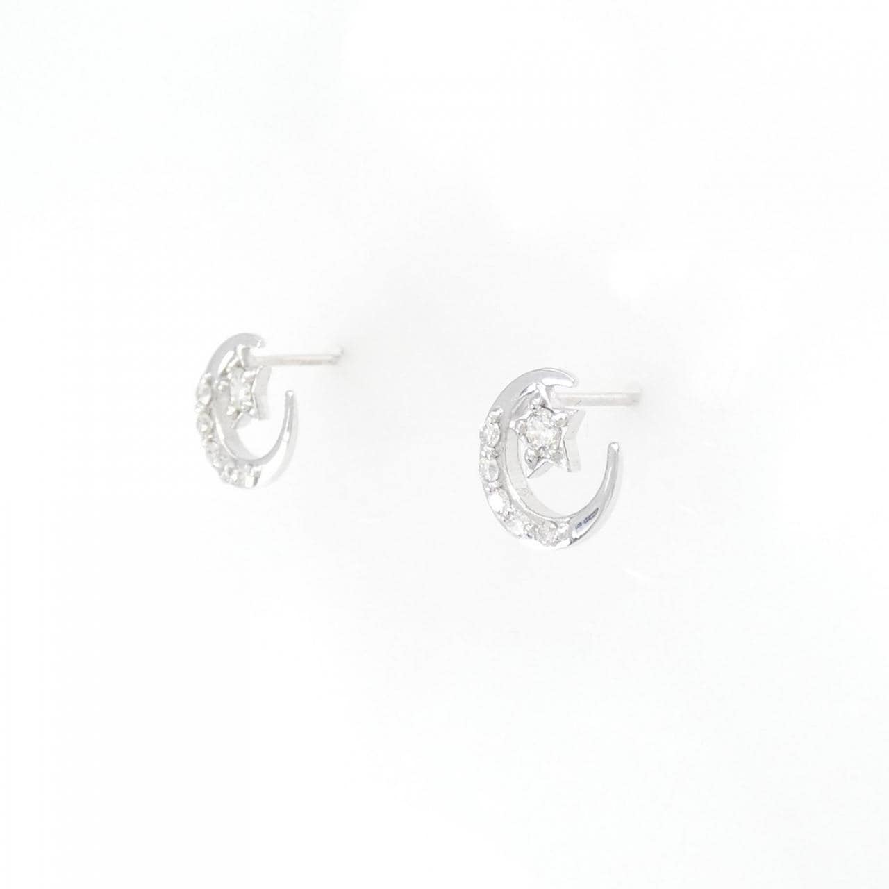 K18WG Star x Moon Diamond Earrings 0.20CT