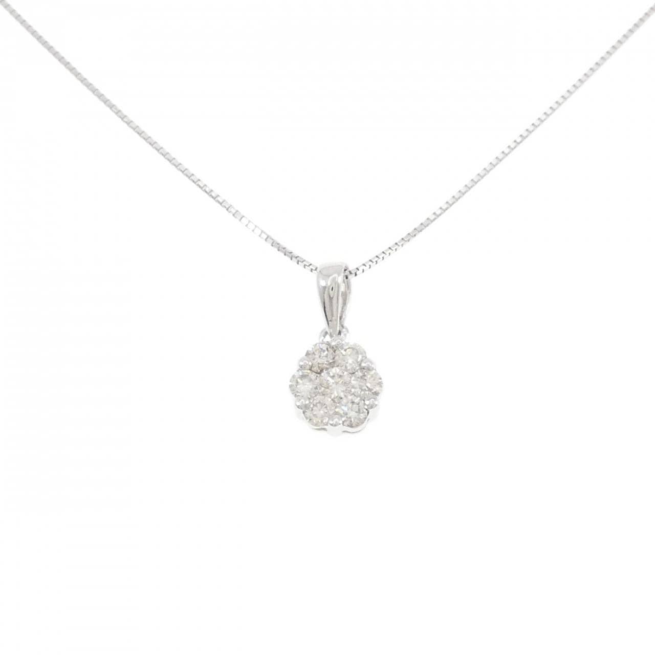 K18WG フラワー ダイヤモンド ネックレス 0.50CT