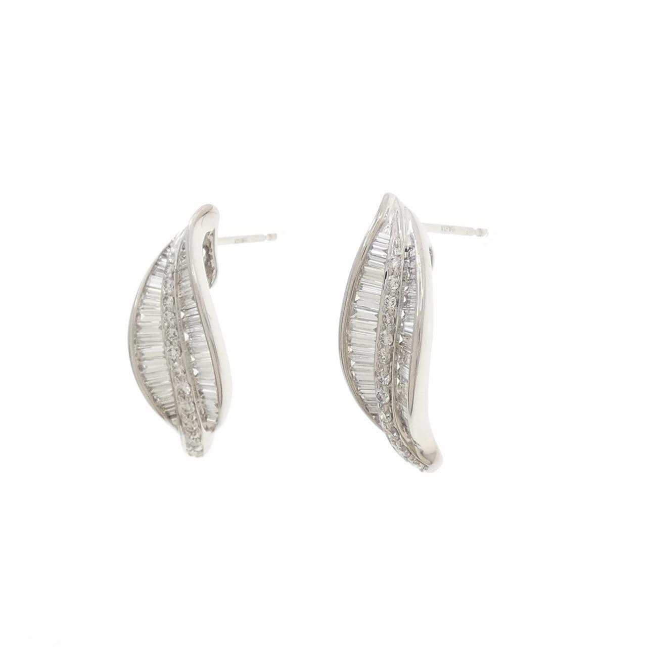 K18WG リーフ ダイヤモンド ピアス 1.11CT