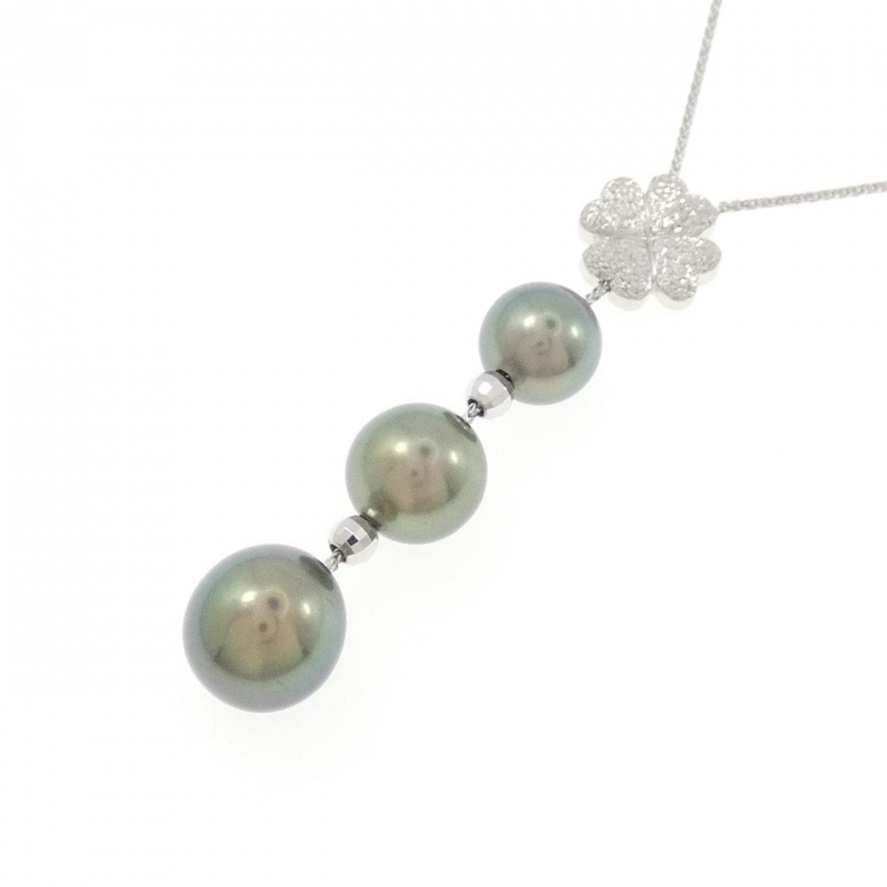 K18WG Clover Black Pearl Necklace