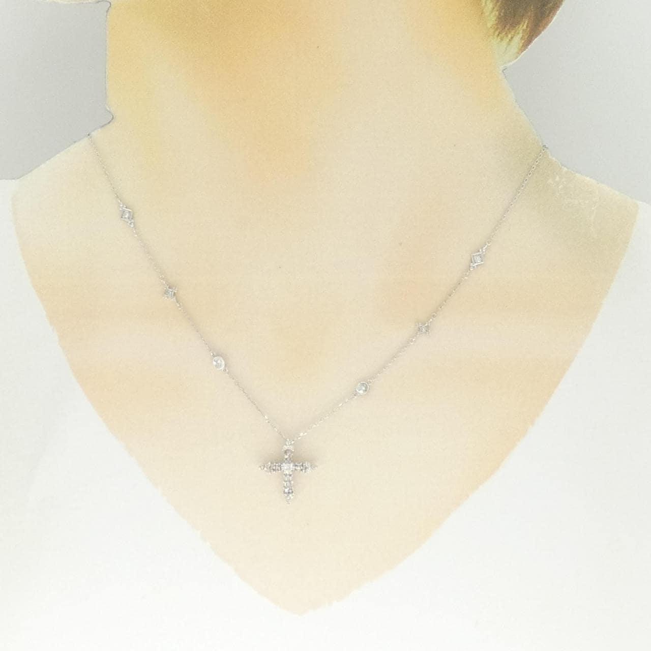 K18WG クロス ダイヤモンド ネックレス 0.21CT