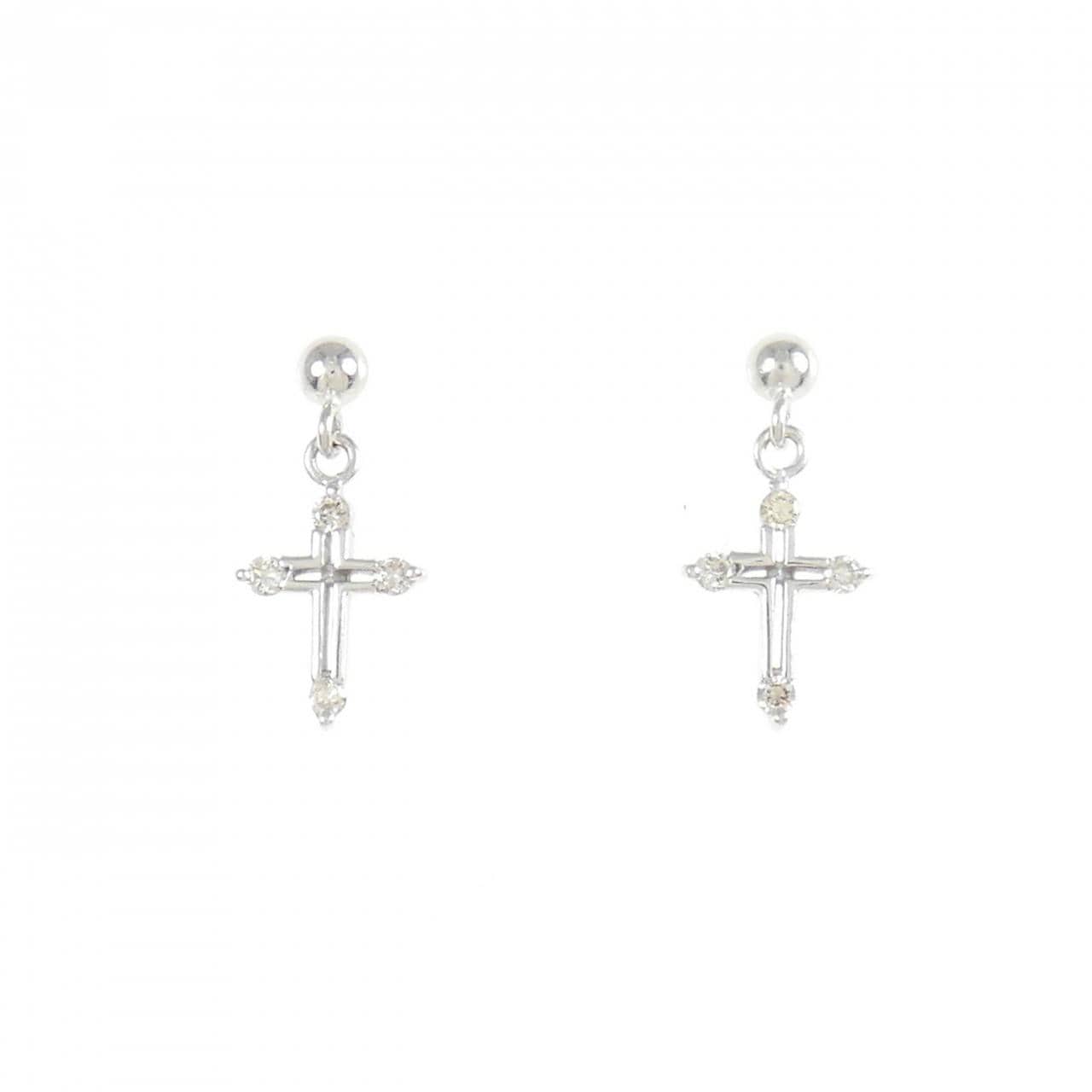 K18WG クロス ダイヤモンド ピアス 0.08CT