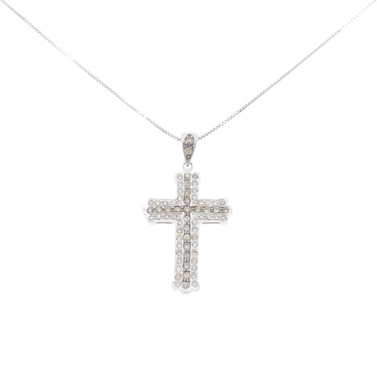 K18WG クロス ダイヤモンド ネックレス 0.76CT