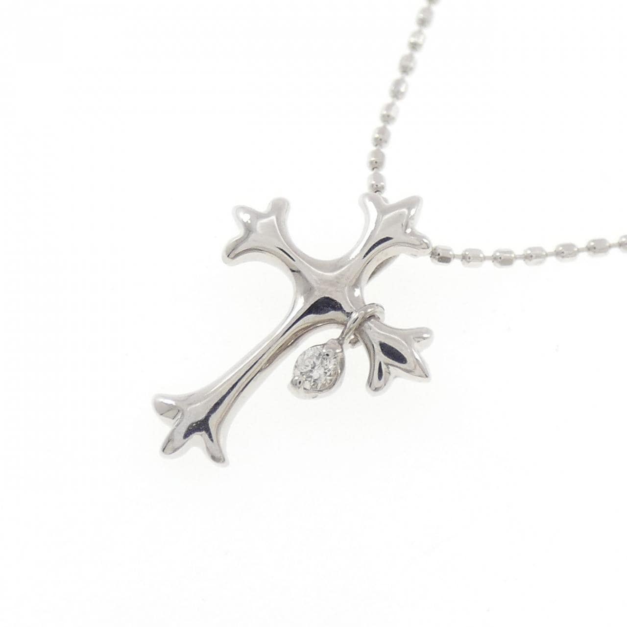 K18WG クロス ダイヤモンド ネックレス 0.02CT
