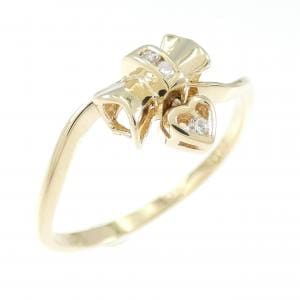 K18YG ハート×リボン ダイヤモンド リング 0.03CT