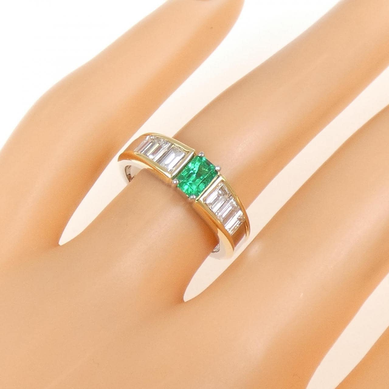 PT900/K18YG エメラルド リング 0.45CT