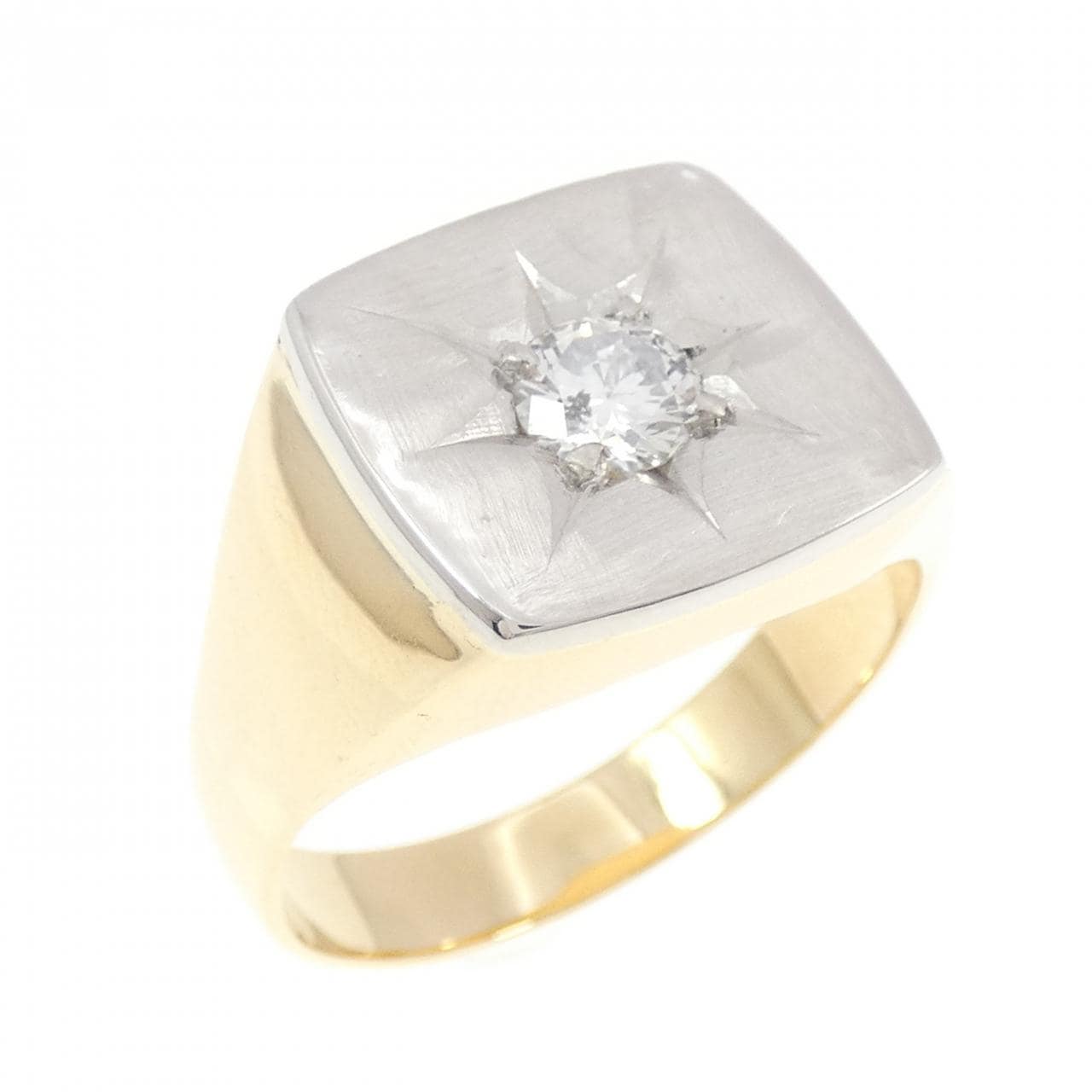 K18YG/PT900 印台 ダイヤモンド リング 0.36CT