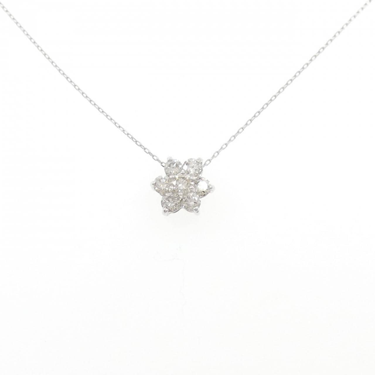 K18WG フラワー ダイヤモンド ネックレス 0.50CT