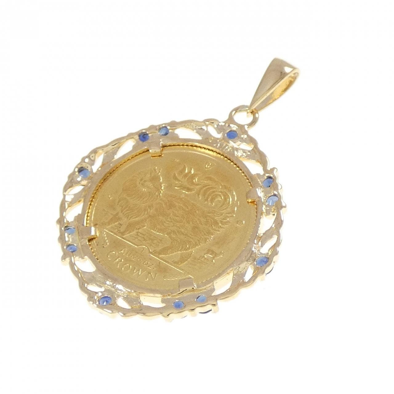 K18YG (frame) sapphire coin pendant