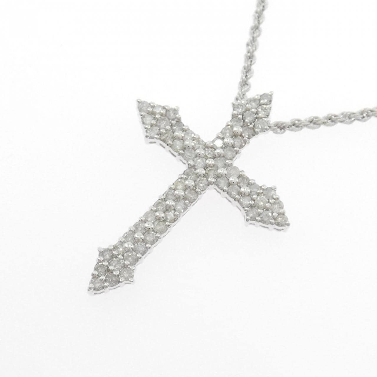 K18WG クロス パヴェ ダイヤモンド ネックレス 1.00CT