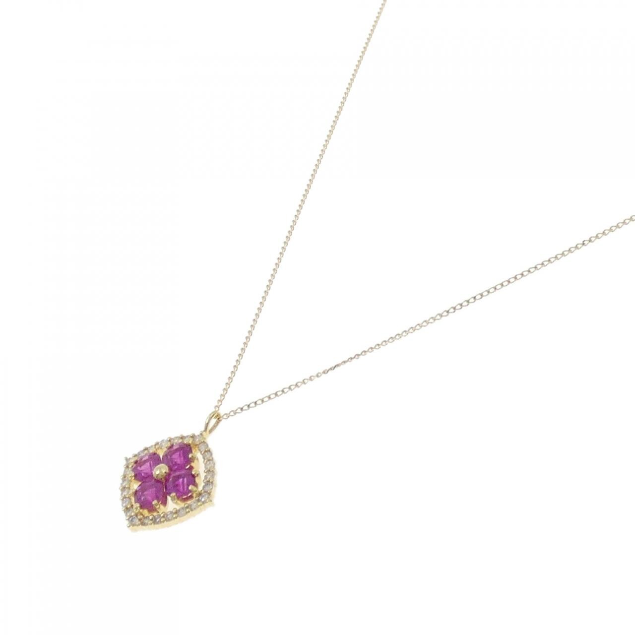 【新品】K18YG フラワー ルビー ネックレス 0.60CT