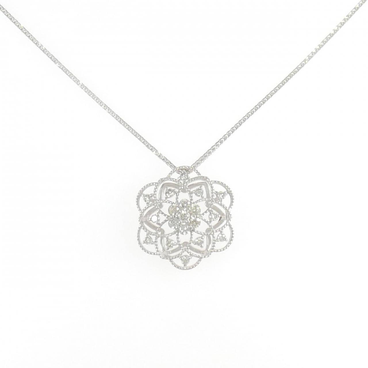 K18WG/750WG フラワー ダイヤモンド ネックレス 0.50CT