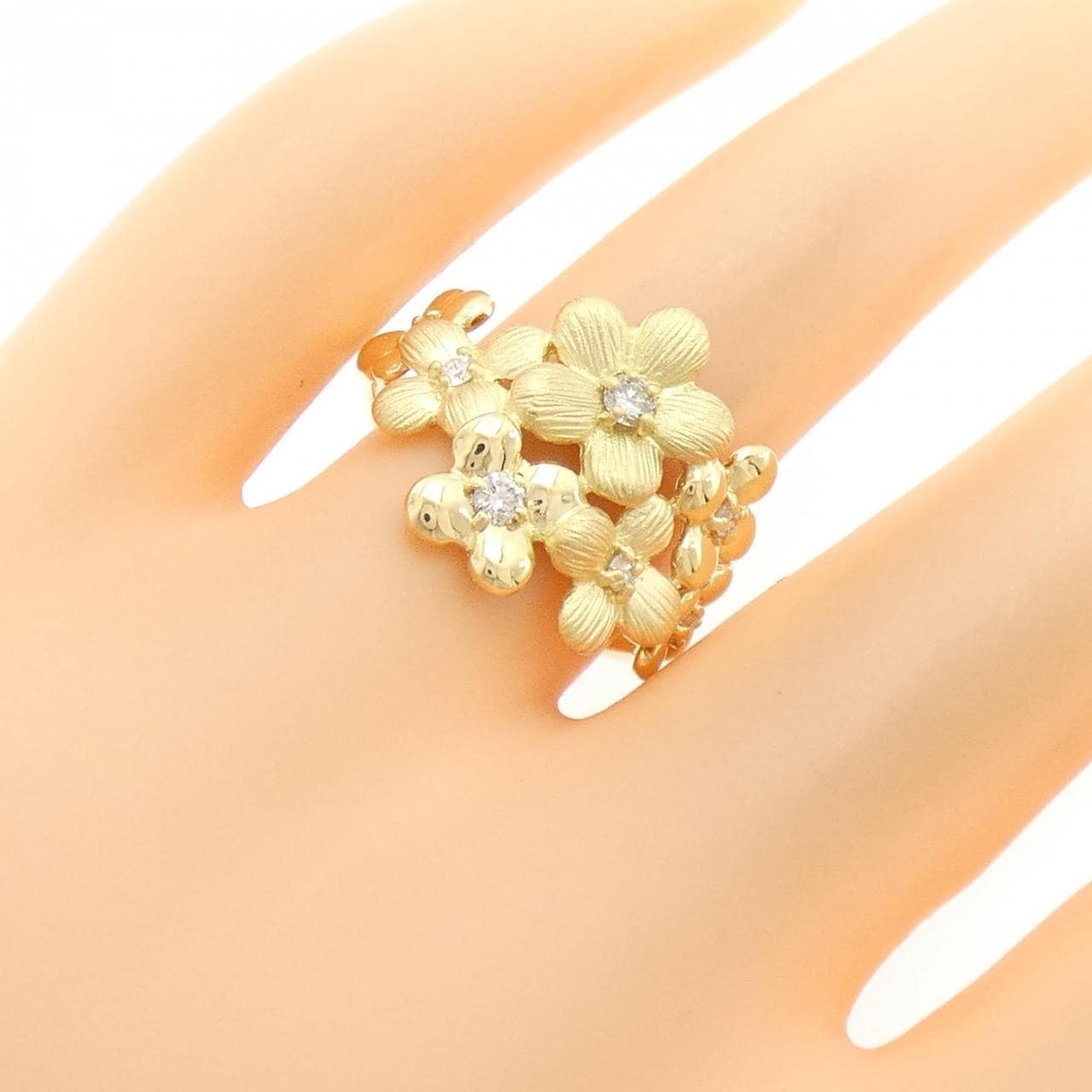 K18YG フラワー ダイヤモンド リング 0.23CT
