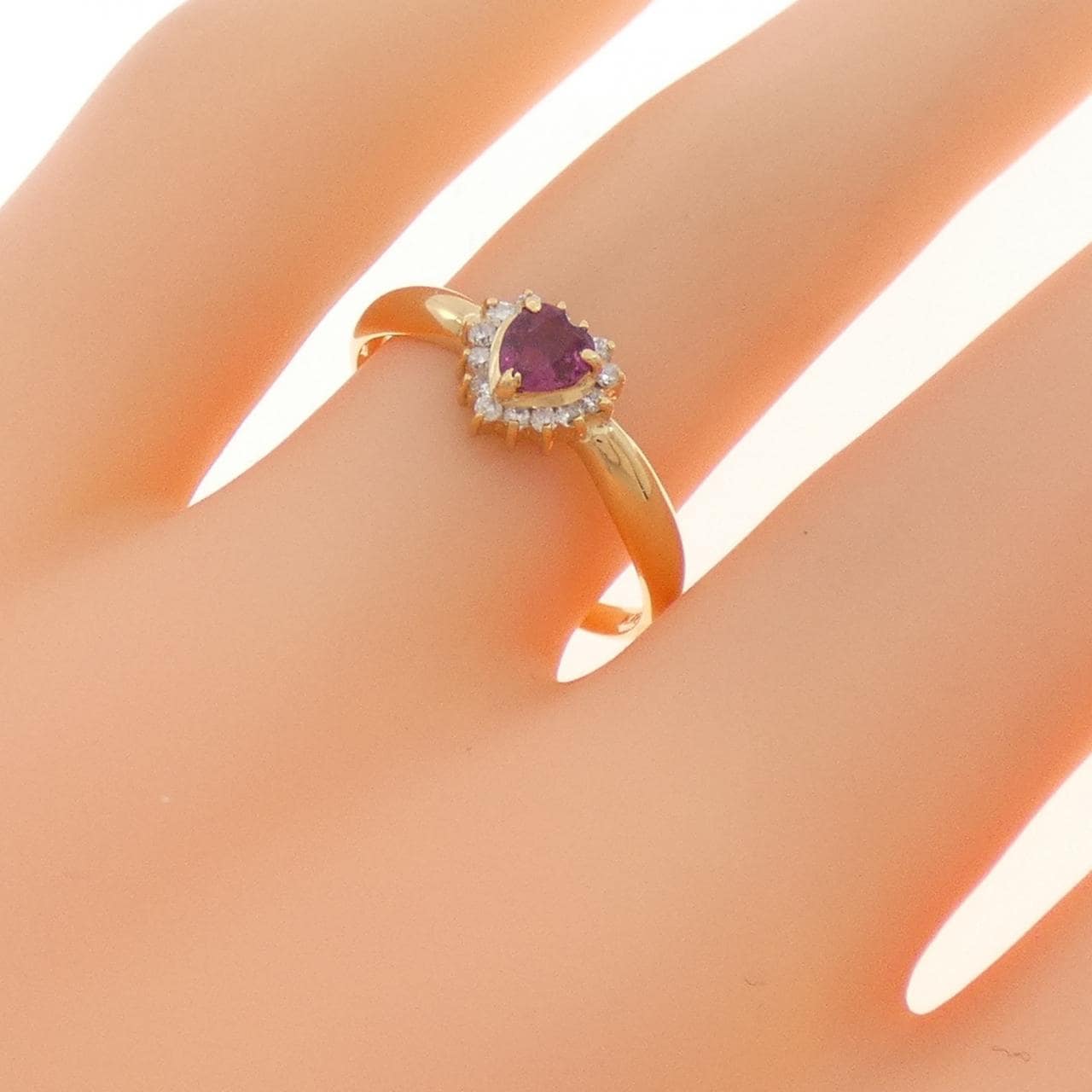 K18YG ハート ルビー リング