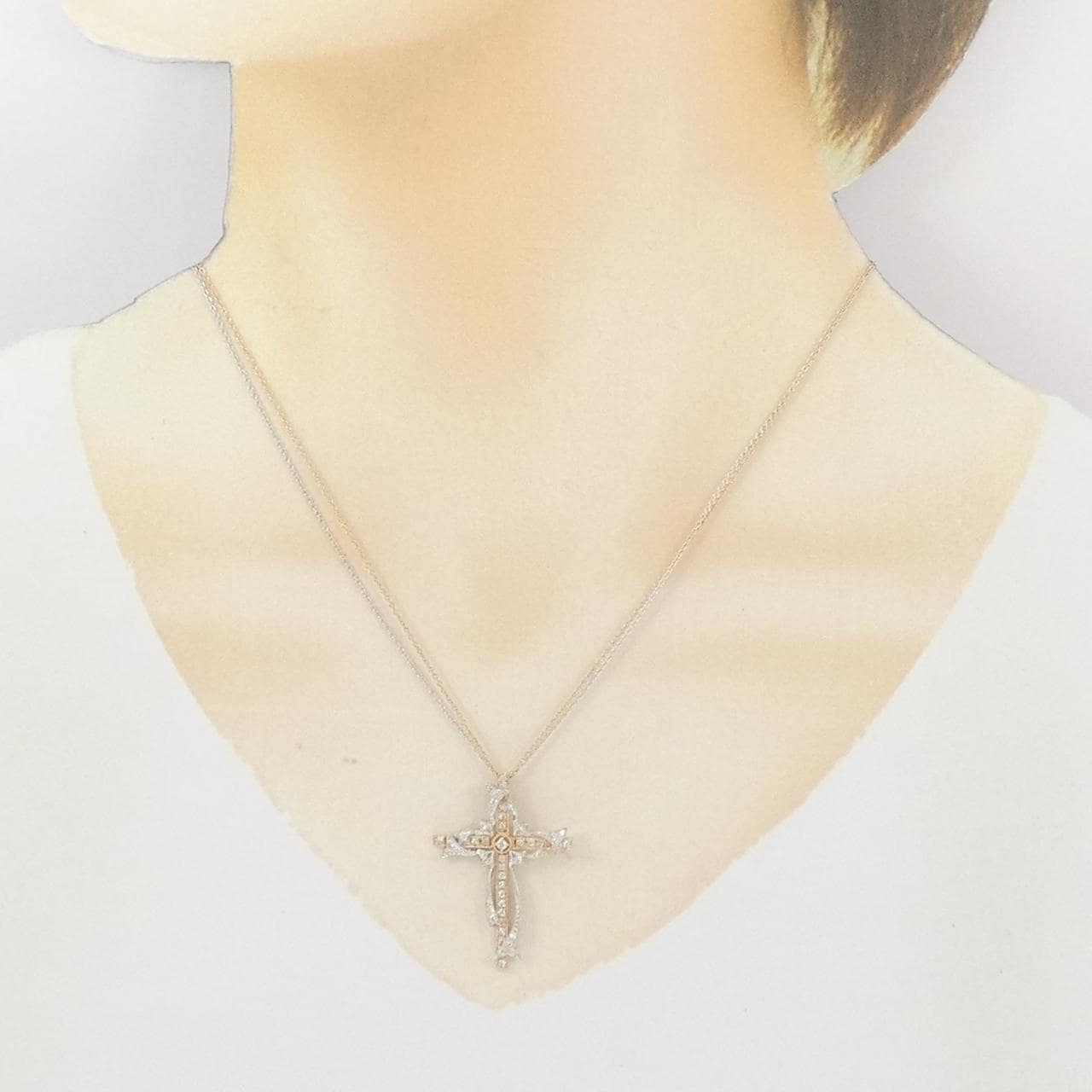 K18PG/K18WG クロス ダイヤモンド ネックレス 0.32CT