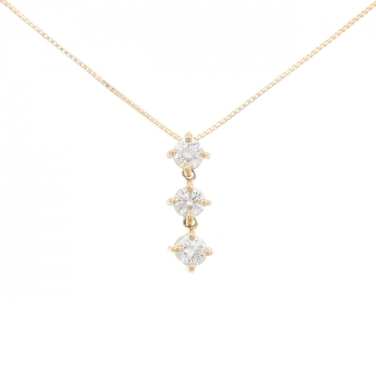 K18YG 2WAY スリーストーン ダイヤモンド ネックレス 0.43CT