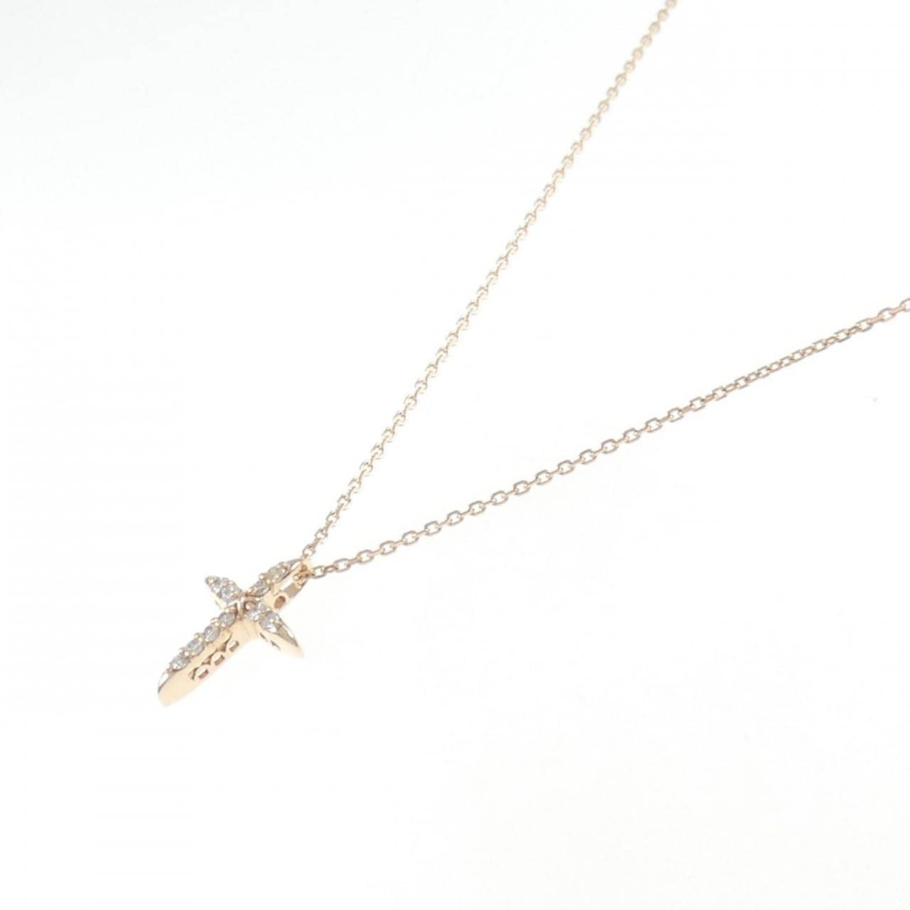K10PG クロス ダイヤモンド ネックレス 0.17CT