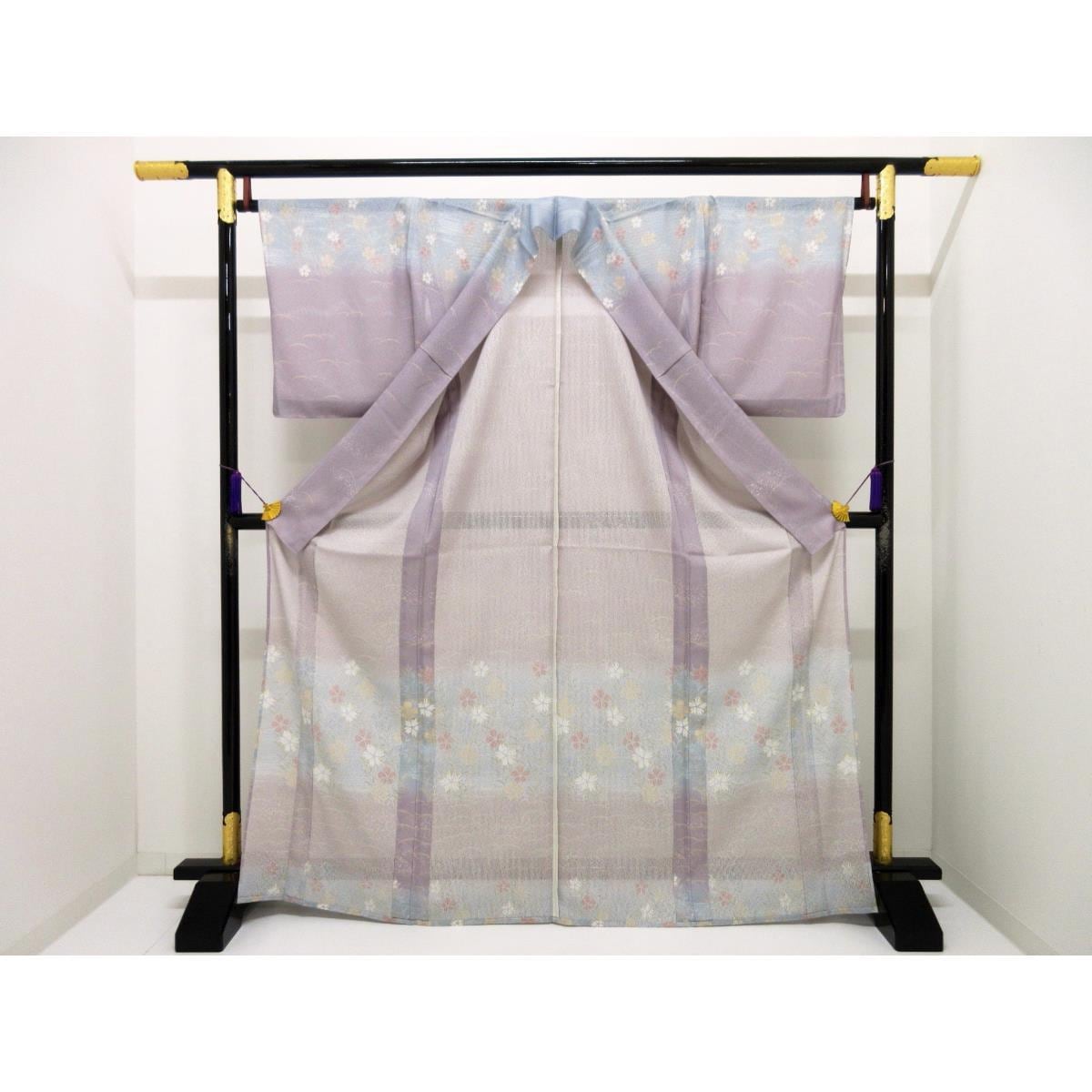 化繊　単衣　変わり竪絽訪問着