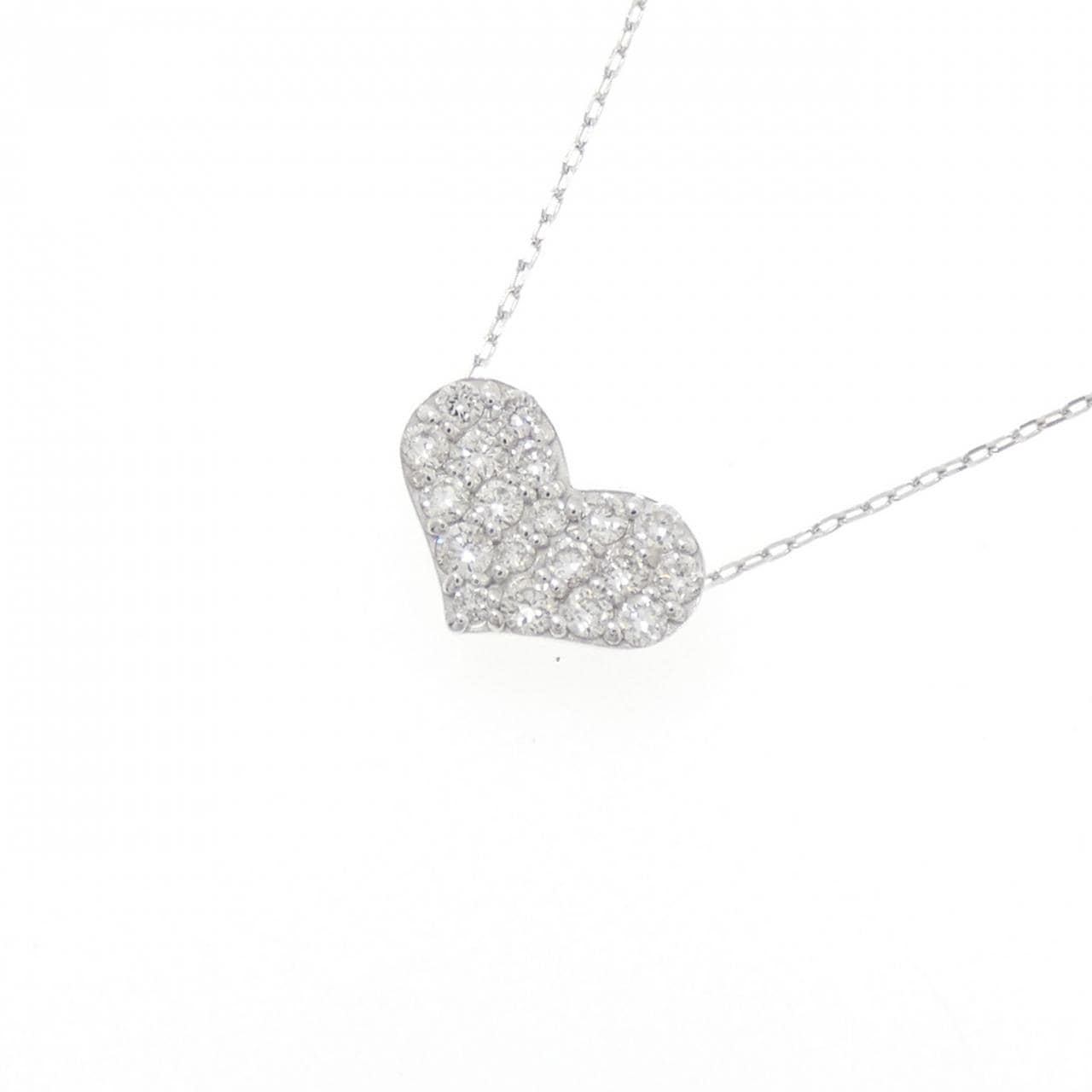 K18WG パヴェ ハート ダイヤモンド ネックレス 0.20CT
