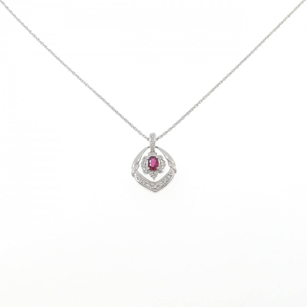 K18WG/PT900/PT850 ルビー ネックレス 0.40CT