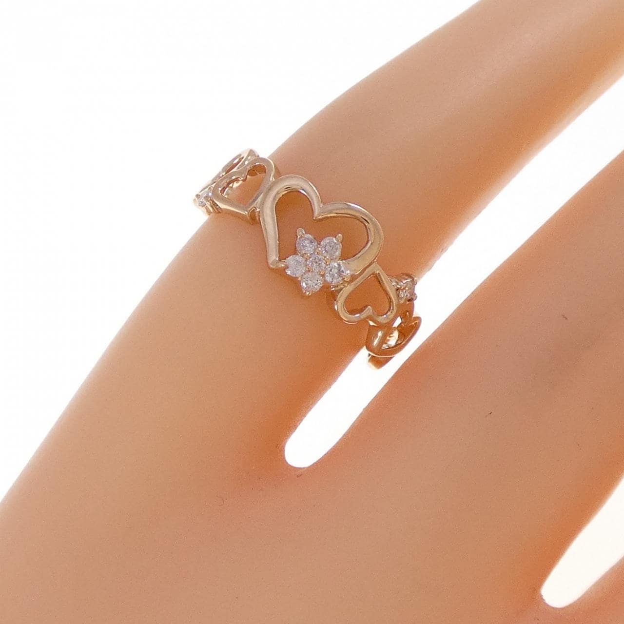 K18PG ハート×フラワー ダイヤモンド ピンキーリング
