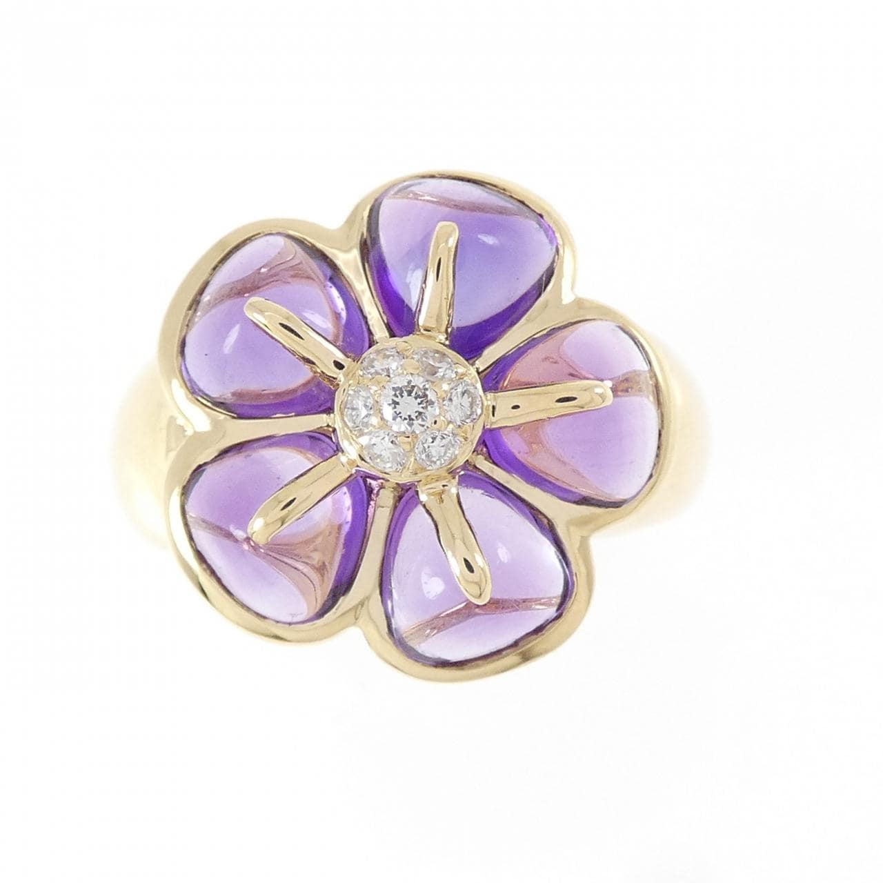 K18YG フラワー アメジスト リング 4.65CT