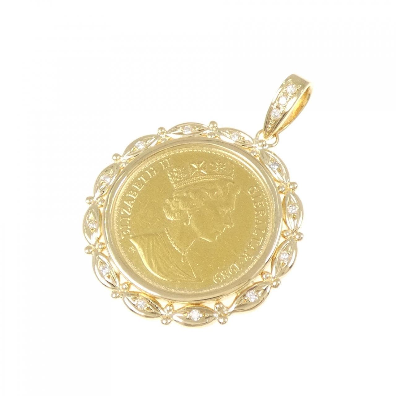 K18YG(枠) ダイヤモンド コイン ペンダント 0.15CT