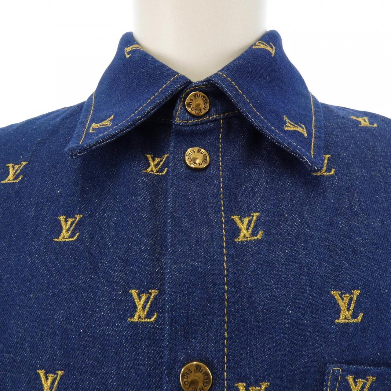 ルイヴィトン LOUIS VUITTON エンブロイダードシグネチャーショートスリーブデニムシャツ HQS90WJX1 S／Sシャツ