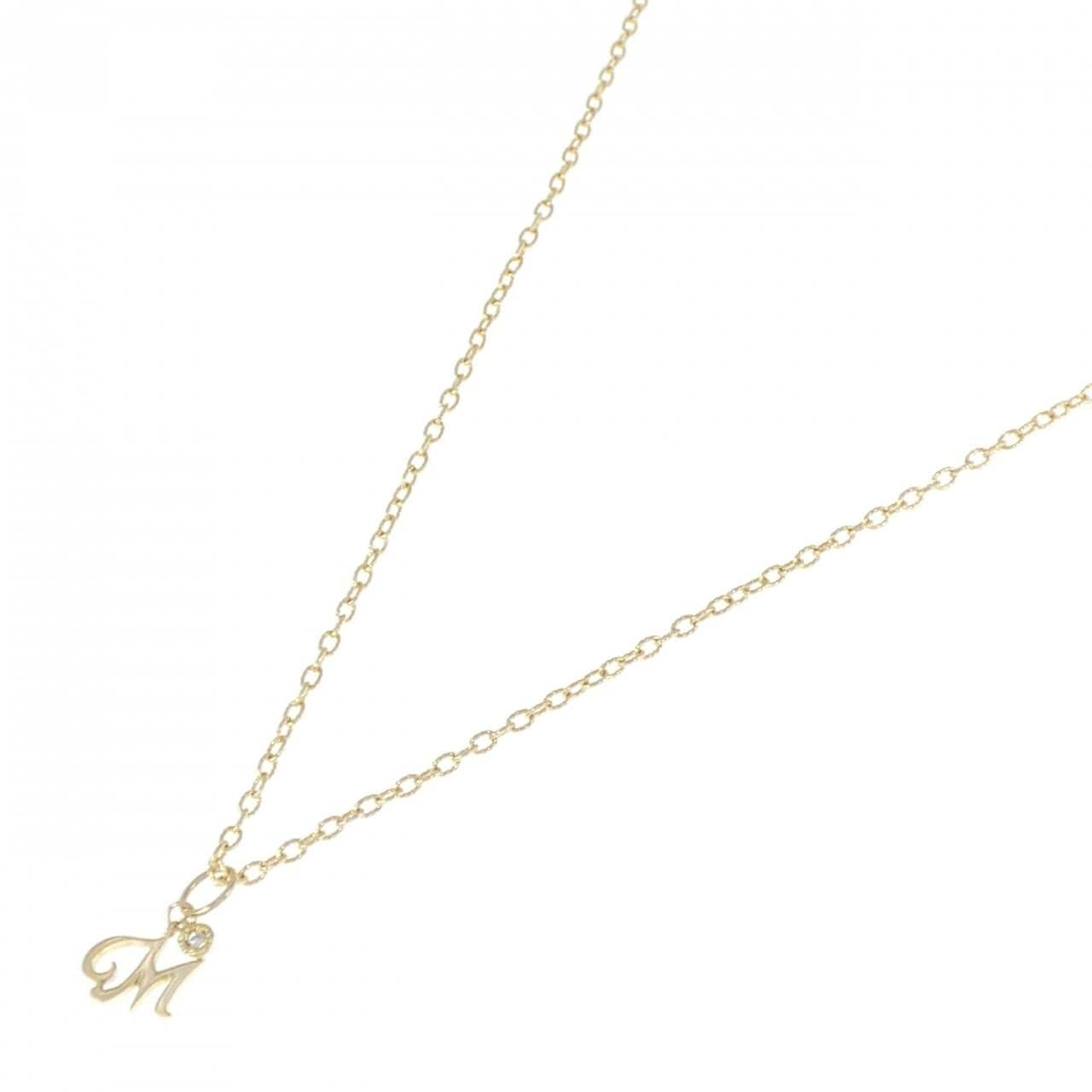 K18YG initial M Diamond necklace 0.01CT