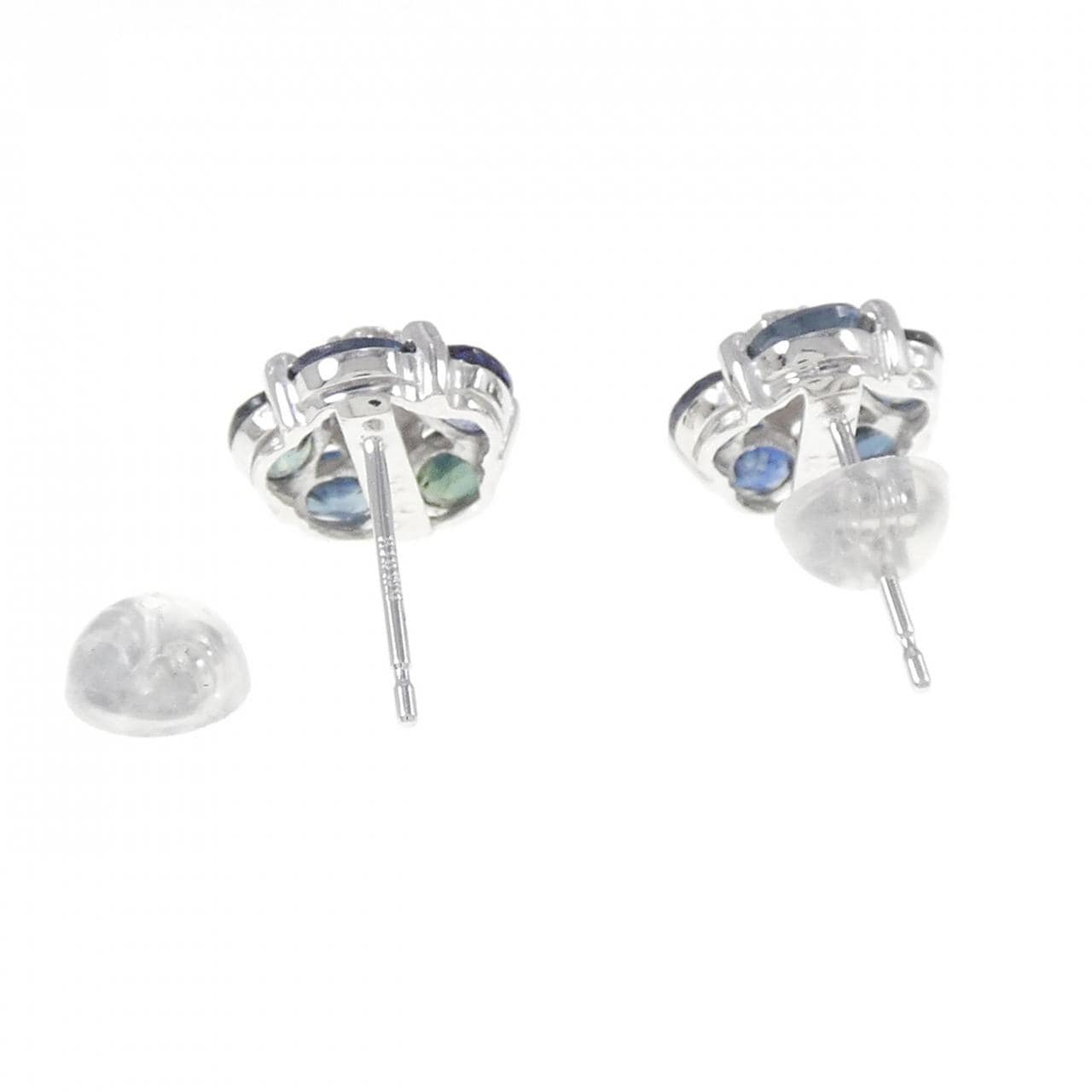 K18WG Flower Sapphire Earrings 2.42CT