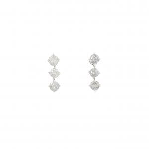 K18WG スリーストーン ダイヤモンド ピアス 1.00CT