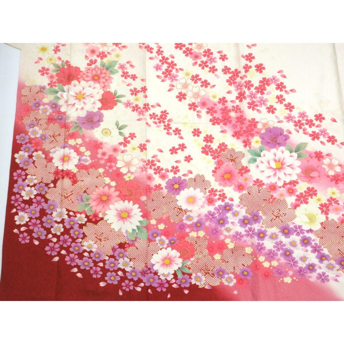 振袖　金通しボカシ染　友禅金彩加工　刺繍入り絞り加工　裄丈Ｓ寸