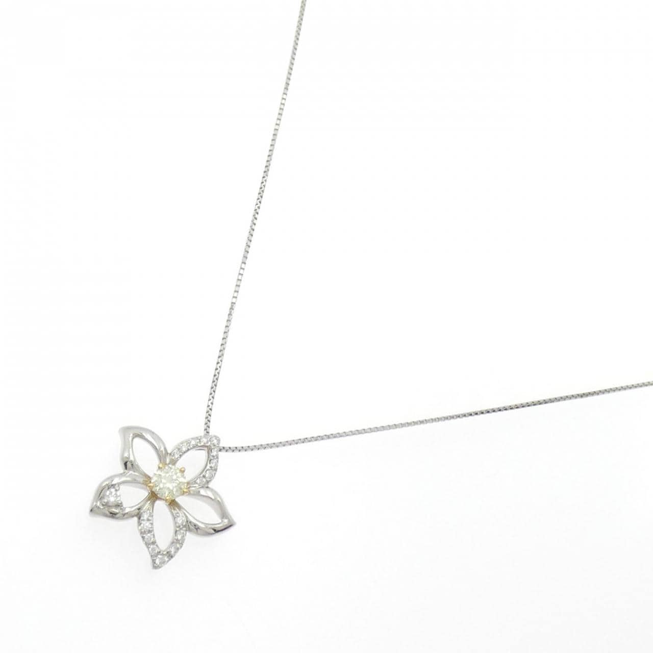 PT900/K18YG/PT850 フラワー ダイヤモンド ネックレス 0.324CT
