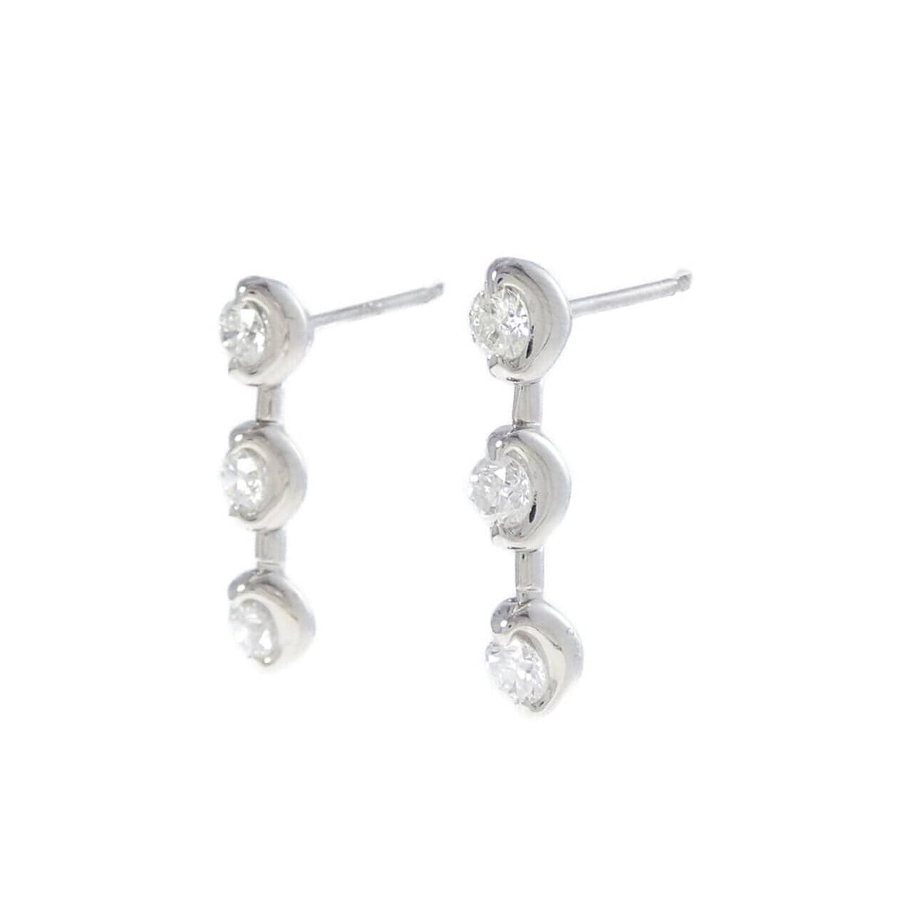 K14WG スリーストーン ダイヤモンド ピアス 0.60CT