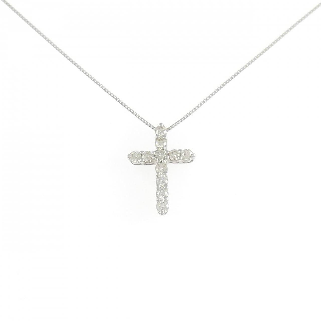 K18WG クロス ダイヤモンド ネックレス 0.30CT