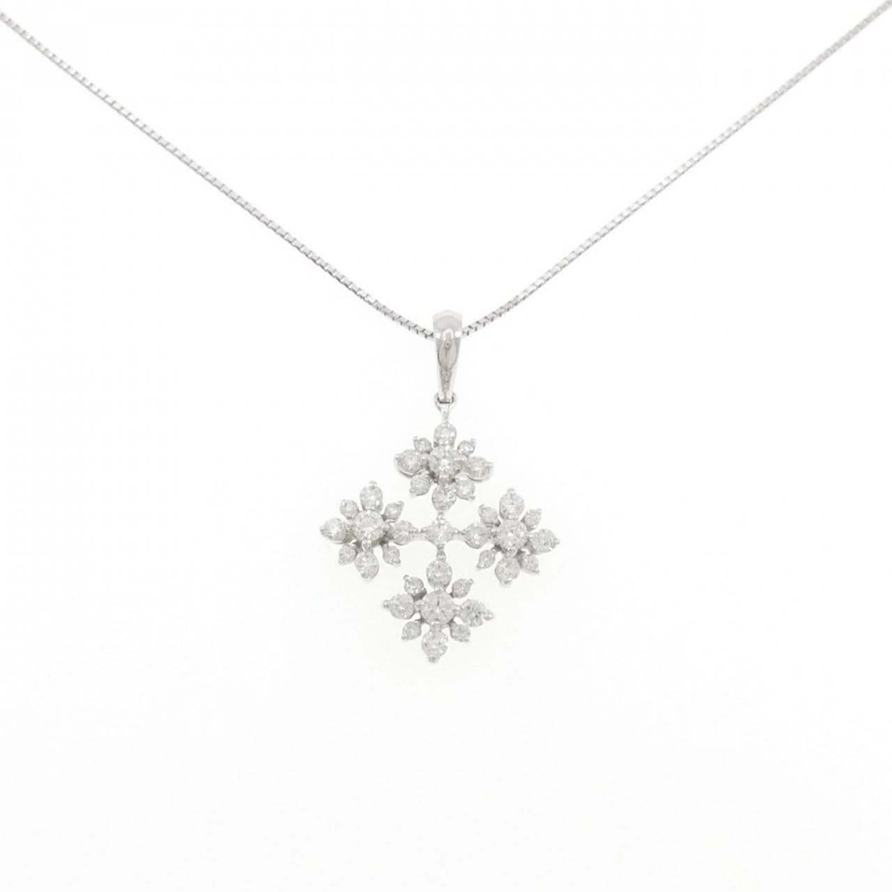 18KWG/K18WG フラワー ダイヤモンド ネックレス 0.80CT