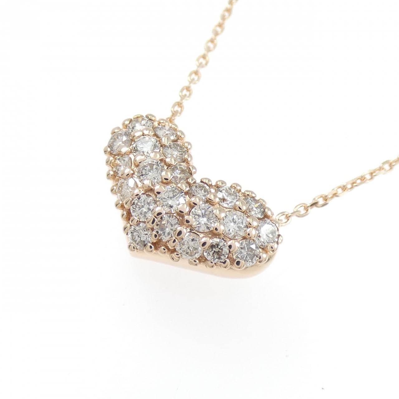 K10PG ハート パヴェ ダイヤモンド ネックレス 0.50CT