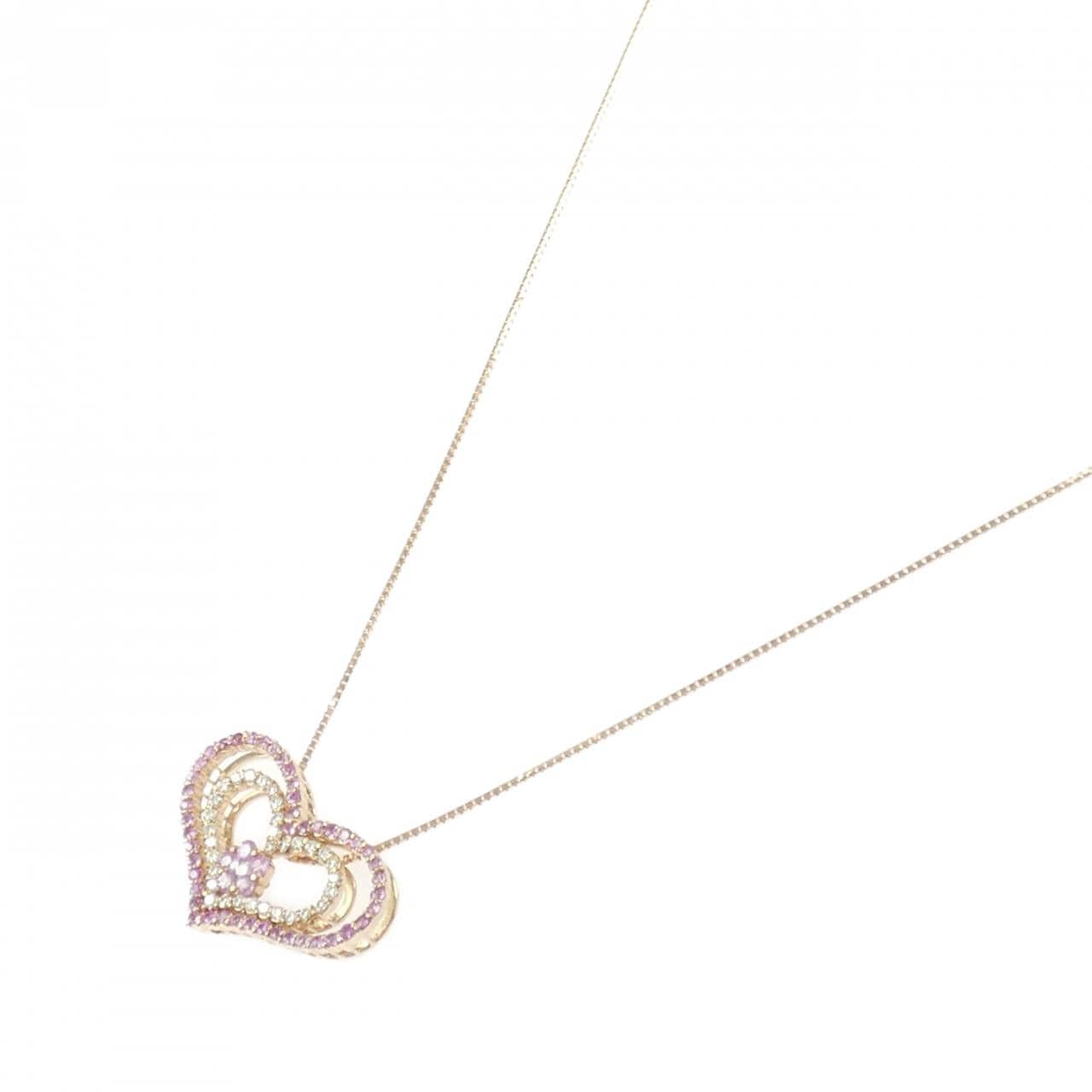 K18PG ハート×フラワー サファイヤ ネックレス 0.40CT
